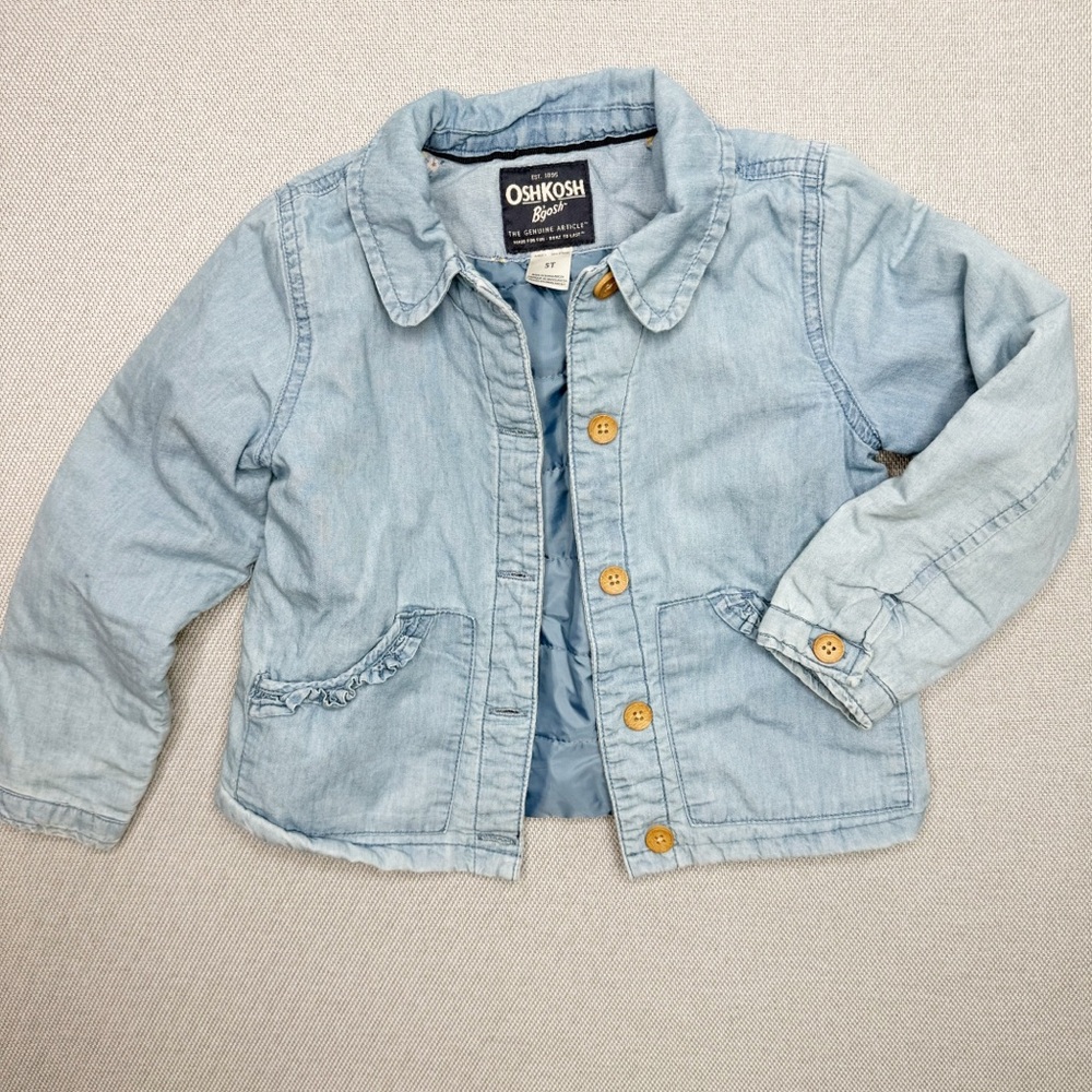 OshKosh B'gosh Light Blue Ruffle Girls Chambray Jacket Size 5T - Picture 1 of 4